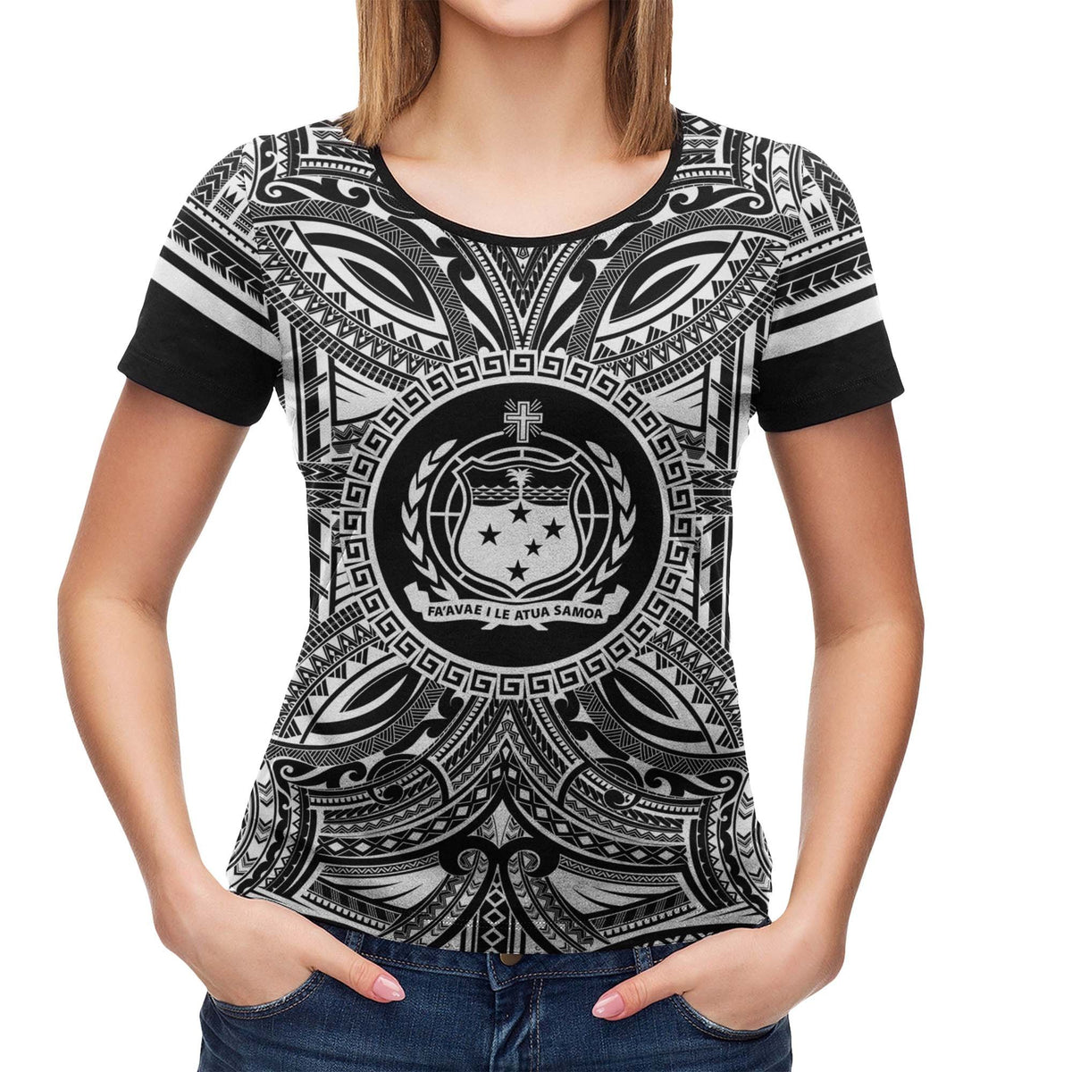 Samoa All T Shirt Samoa Coat Of Arms Polynesian White Black - Polynesian Pride