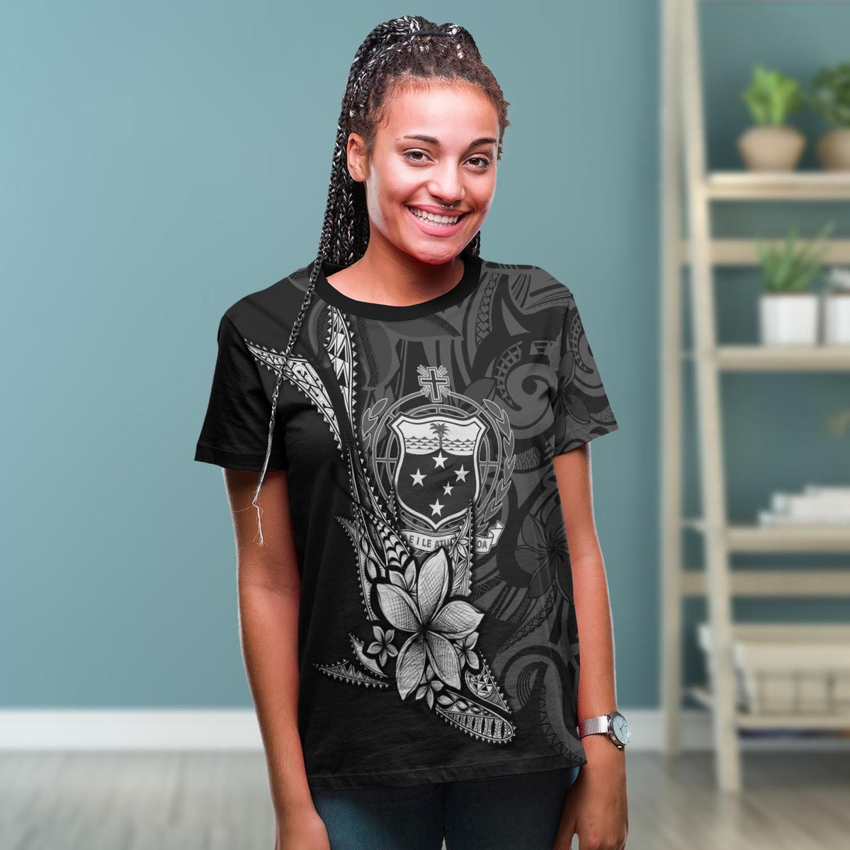 Samoa Custom T Shirt Fish With Plumeria Flowers Style - Polynesian Pride