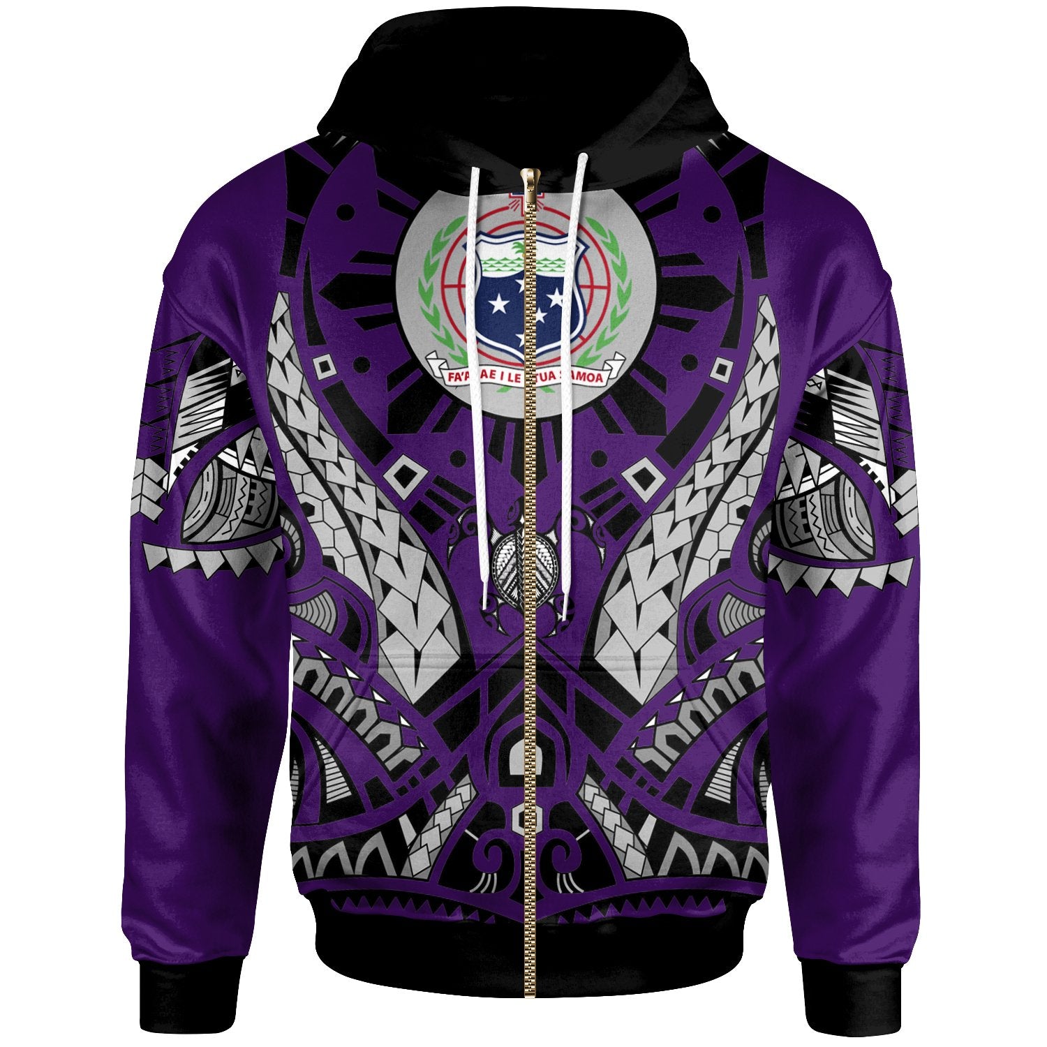 Samoa Zip Hoodie Tribal Sun Tattoo Unisex Purple - Polynesian Pride