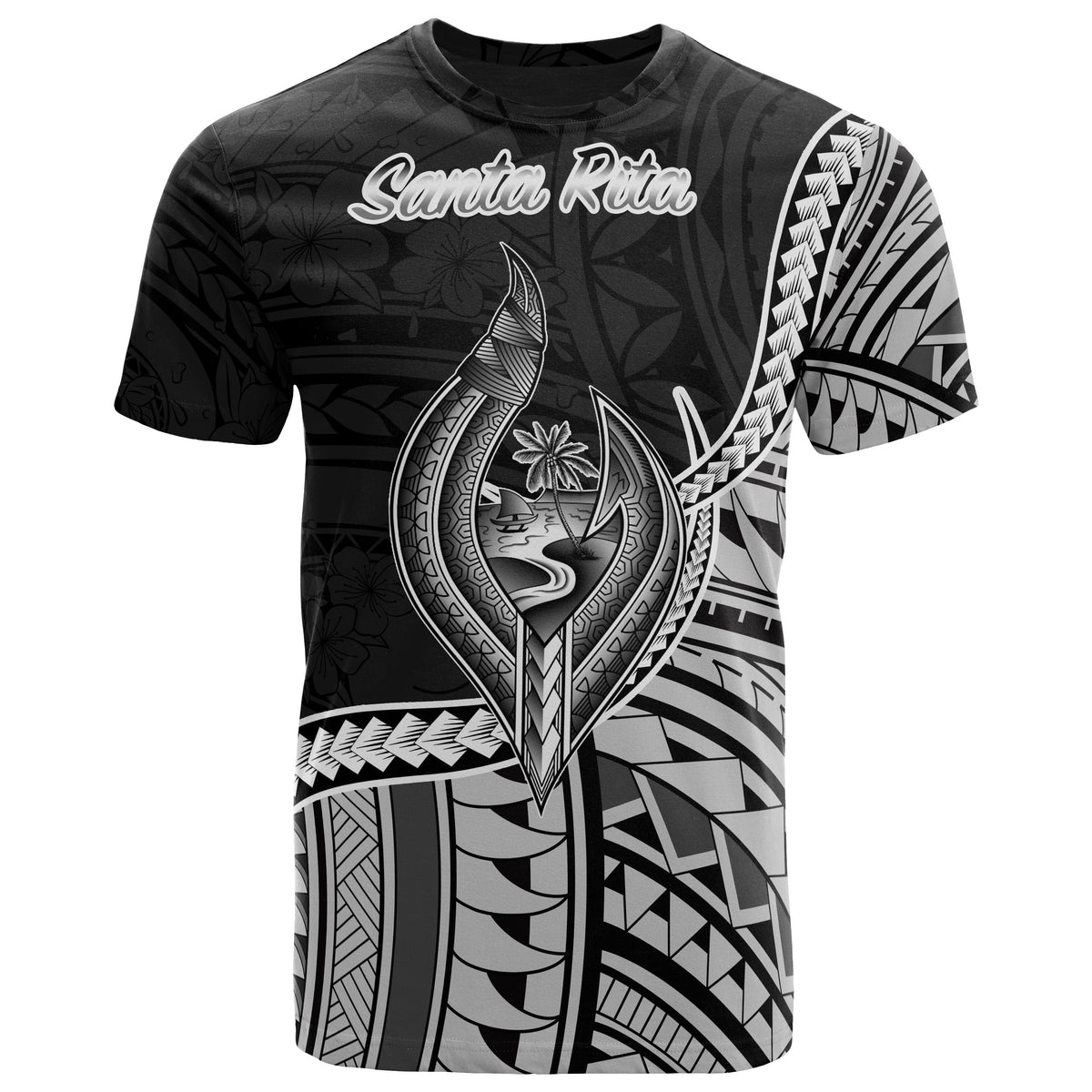 Guam T Shirt Santa Rita Polynesian Patterns Unisex Black - Polynesian Pride