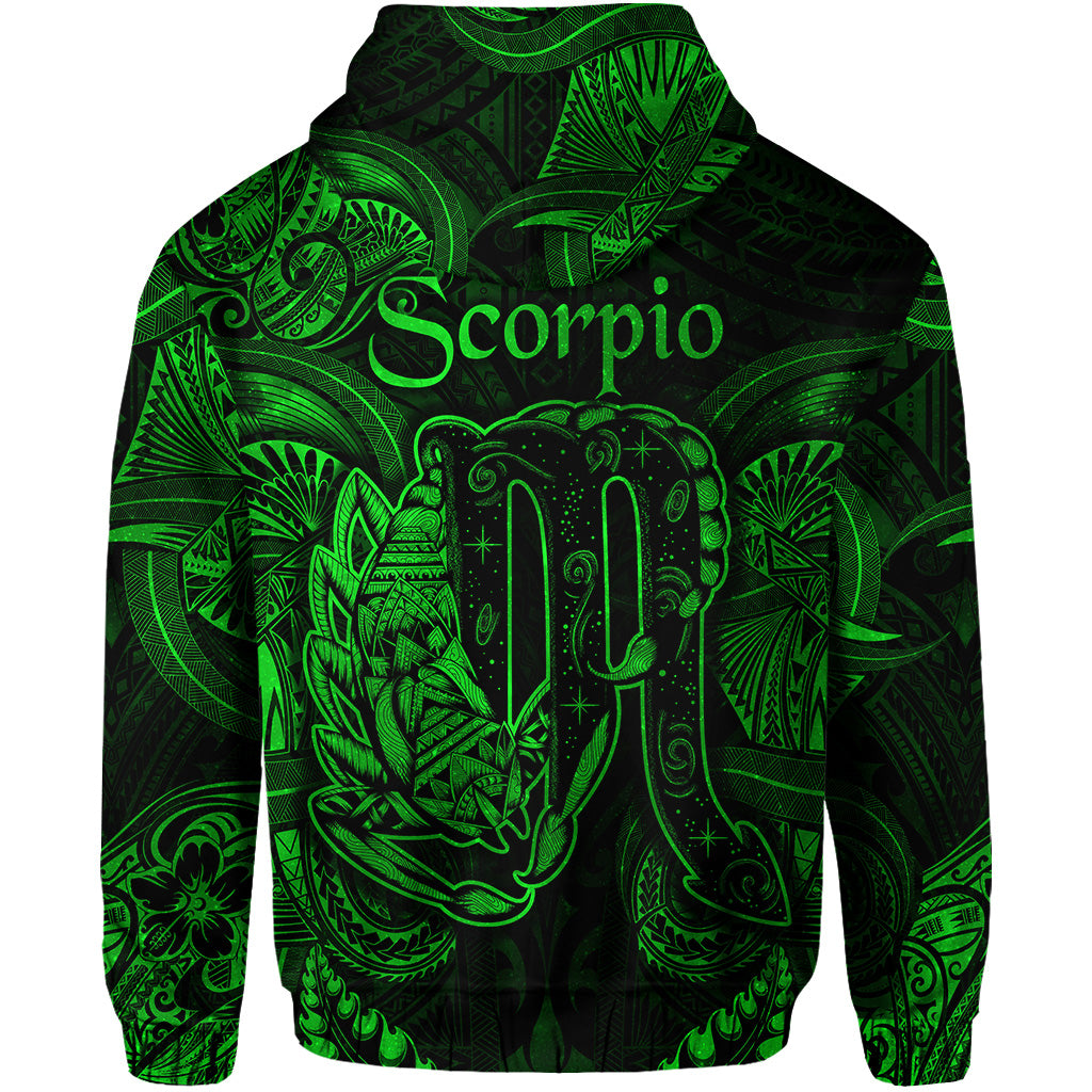 Scorpio Zodiac Polynesian Zip Hoodie Unique Style Green LT8 - Polynesian Pride