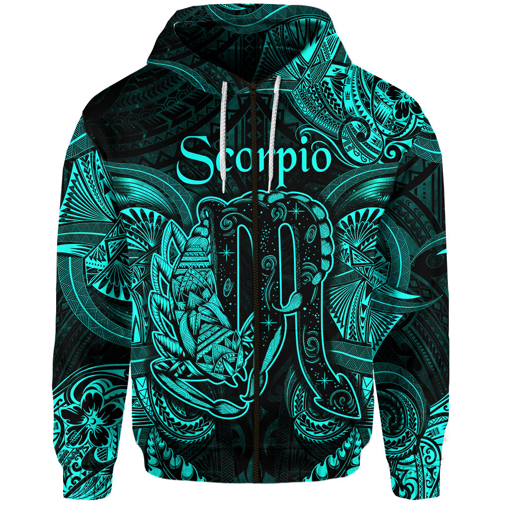 Scorpio Zodiac Polynesian Zip Hoodie Unique Style Turquoise LT8 - Polynesian Pride