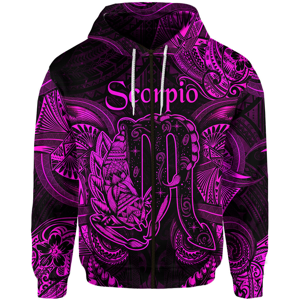 Scorpio Zodiac Polynesian Zip Hoodie Unique Style Pink LT8 - Polynesian Pride