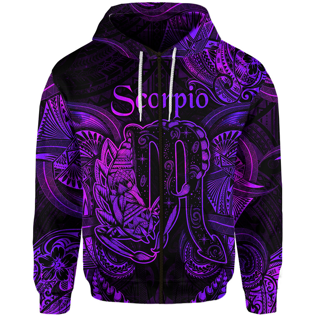 Scorpio Zodiac Polynesian Zip Hoodie Unique Style Purple LT8 - Polynesian Pride