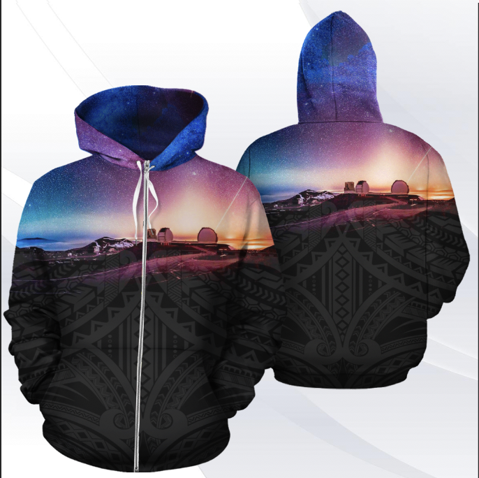 Mauna Kea Panorama Zip Hoodie Unisex Black - Polynesian Pride