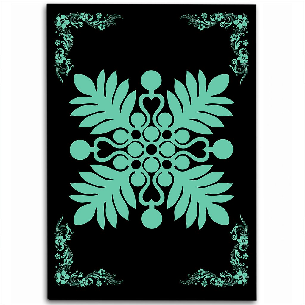 Hawaiian Quilt Maui Plant And Hibiscus Pattern Area Rug - Seafoarm Black - AH Seafoarm - Polynesian Pride