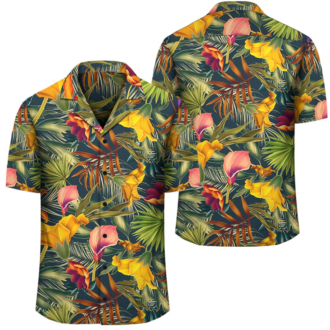 Seamless Tropical Flower Plant And Leaf Pattern Hawaiian Shirt Unisex Black - Polynesian Pride