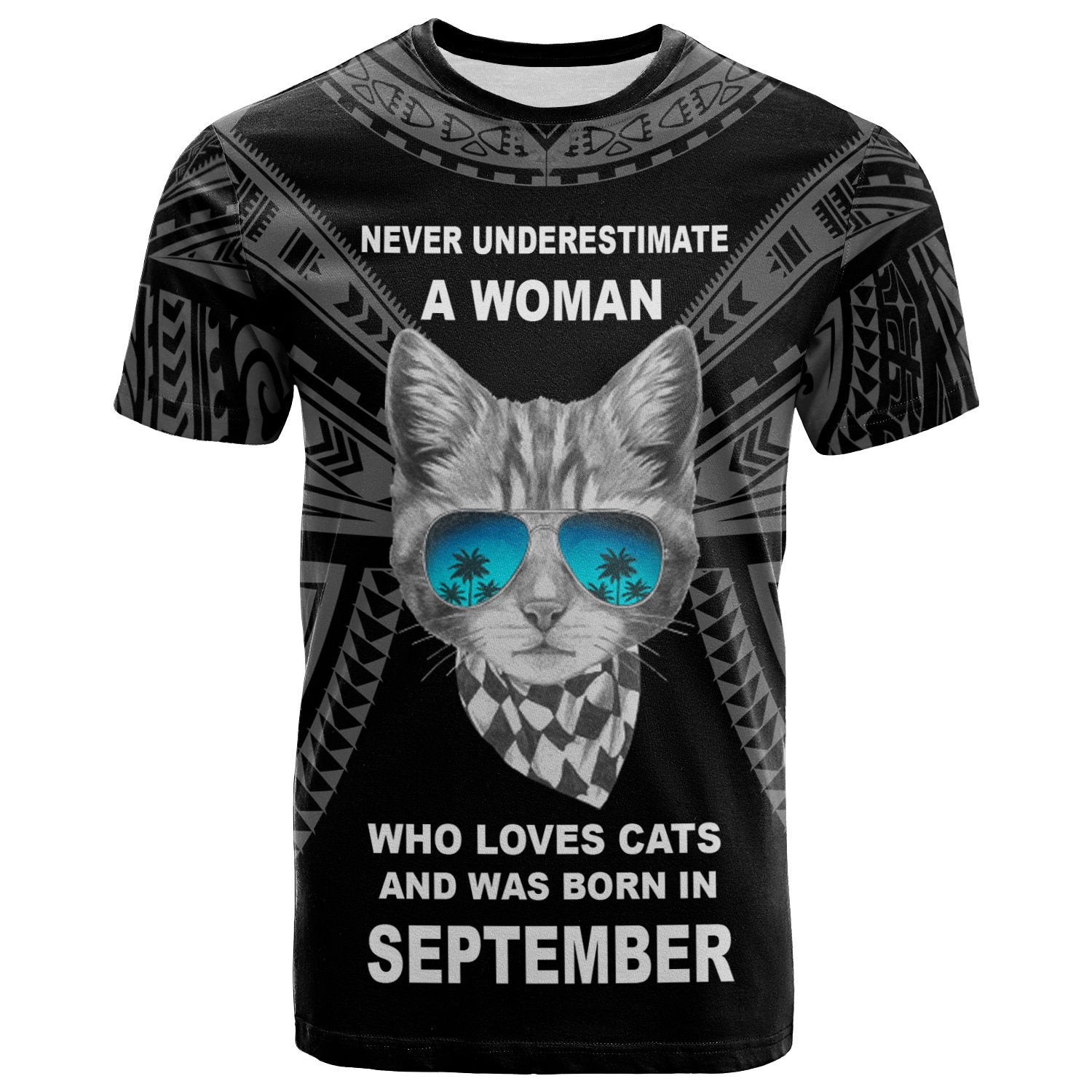 Polynesian T Shirt A Woman Who Loves Cats And Was Born In September Unisex Black - Polynesian Pride