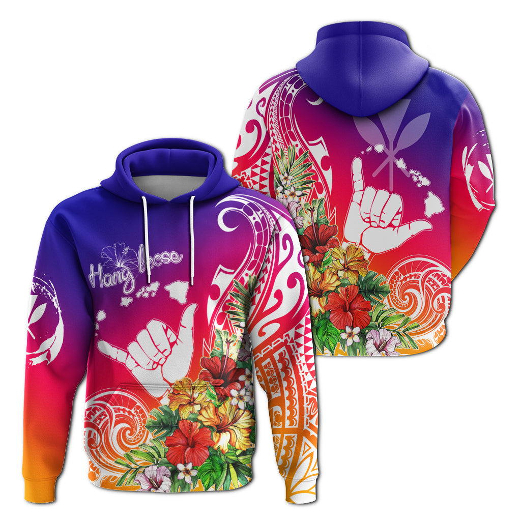 Hawaii Sunset with Hibiscus Hoodie Shaka Hang Loose LT7 - Polynesian Pride