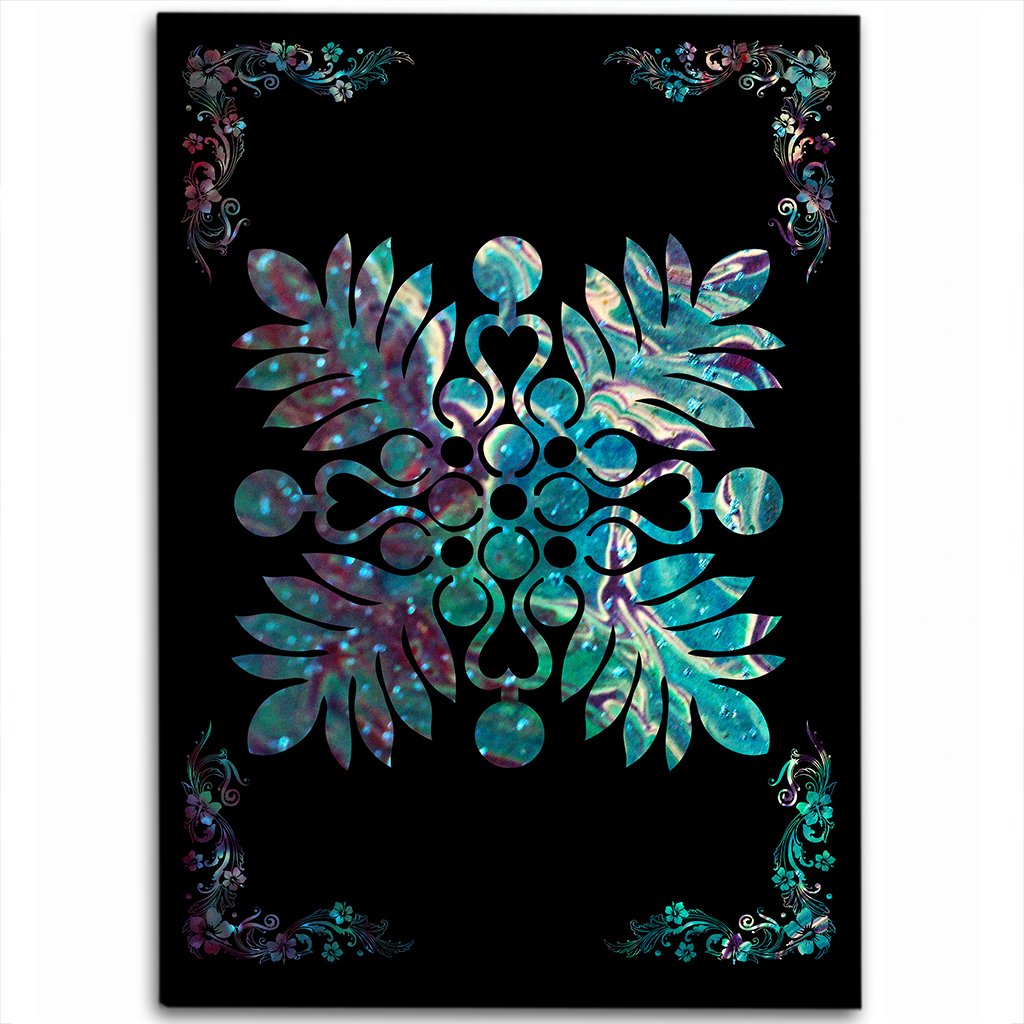 Hawaiian Quilt Maui Plant And Hibiscus Pattern Area Rug - Shell Black - AH Shell - Polynesian Pride