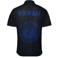 Hawaii Kakau Polynesian Coat Of Arms Short Sleeve Shirt - Blue - Polynesian Pride