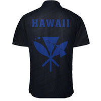 Hawaii Kakau Polynesian Kanaka Map Short Sleeve Shirt - Blue - Polynesian Pride