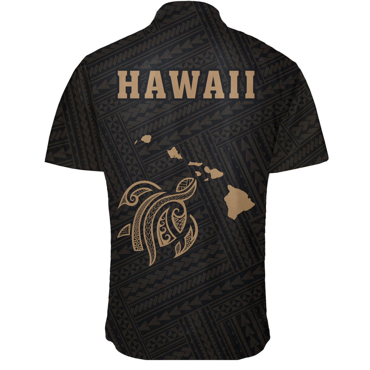 Hawaii Kakau Polynesian Turtle Map Short Sleeve Shirt - Gold - Polynesian Pride