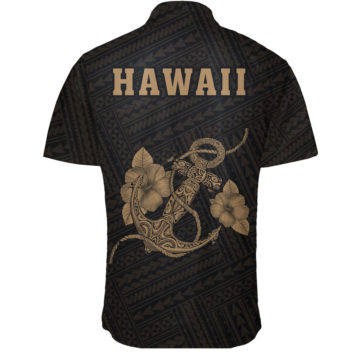 Hawaii Kakau Polynesian Anchor Short Sleeve Shirt - Gold - Polynesian Pride