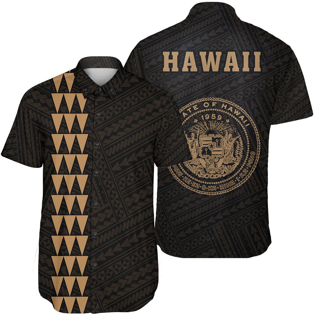 Hawaii Kakau Polynesian Coat Of Arms Short Sleeve Shirt - Gold Unisex Gold - Polynesian Pride