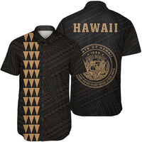 Hawaii Kakau Polynesian Coat Of Arms Short Sleeve Shirt - Gold Unisex Gold - Polynesian Pride
