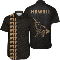 Hawaii Kakau Polynesian Hammerhead Shark Short Sleeve Shirt - Gold Unisex Gold - Polynesian Pride
