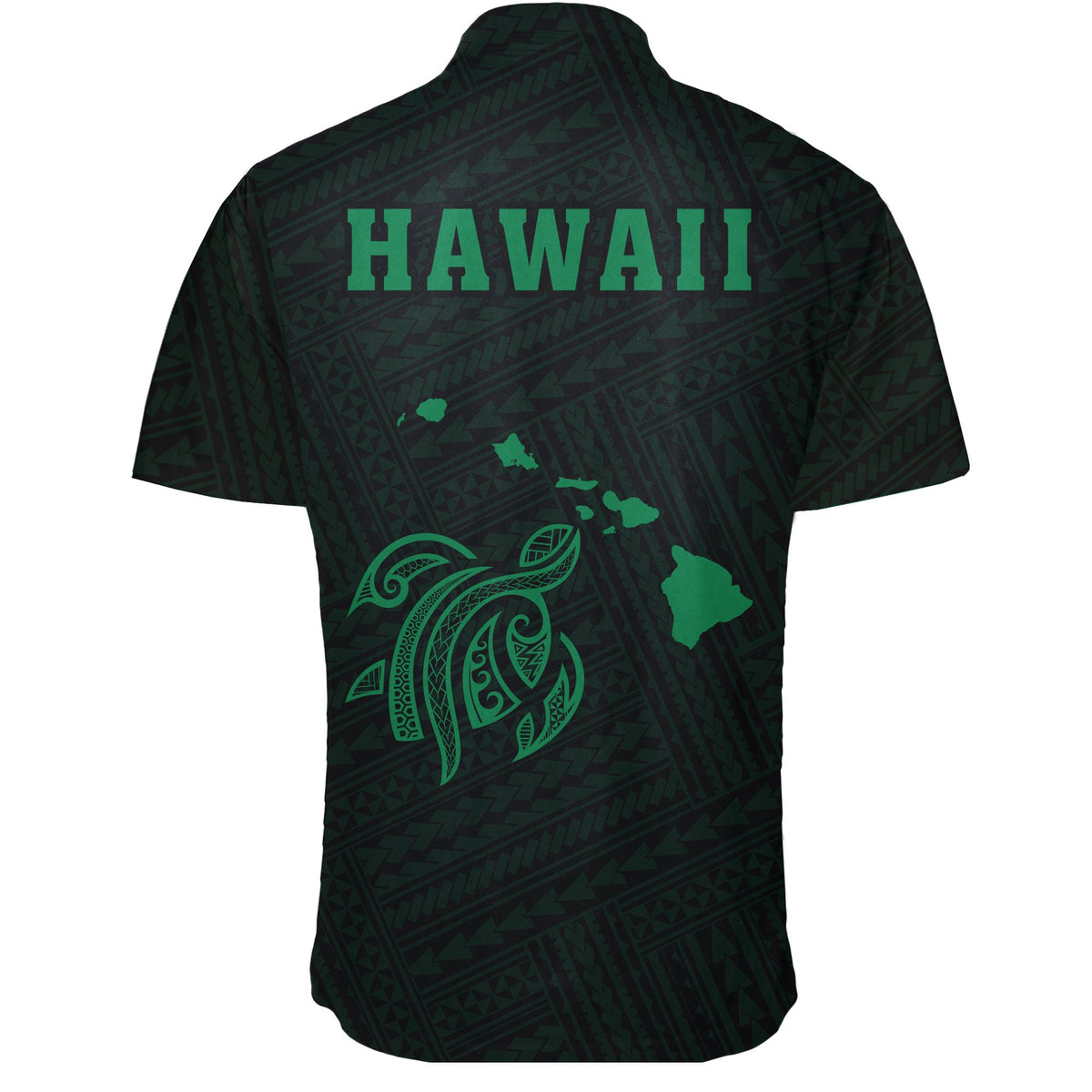 Hawaii Kakau Polynesian Turtle Map Short Sleeve Shirt - Green - Polynesian Pride