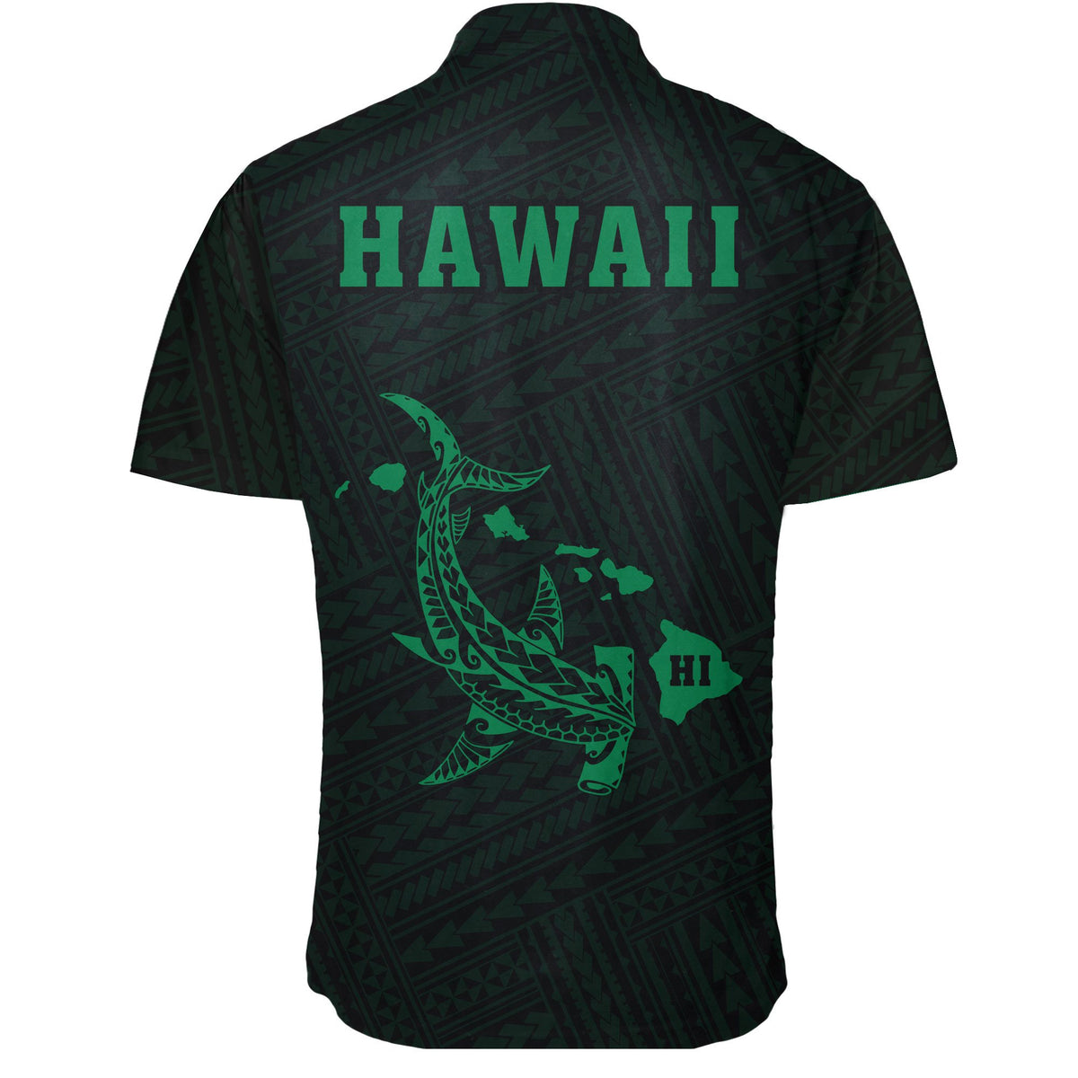 Hawaii Kakau Polynesian Hammerhead Shark Short Sleeve Shirt - Green - Polynesian Pride