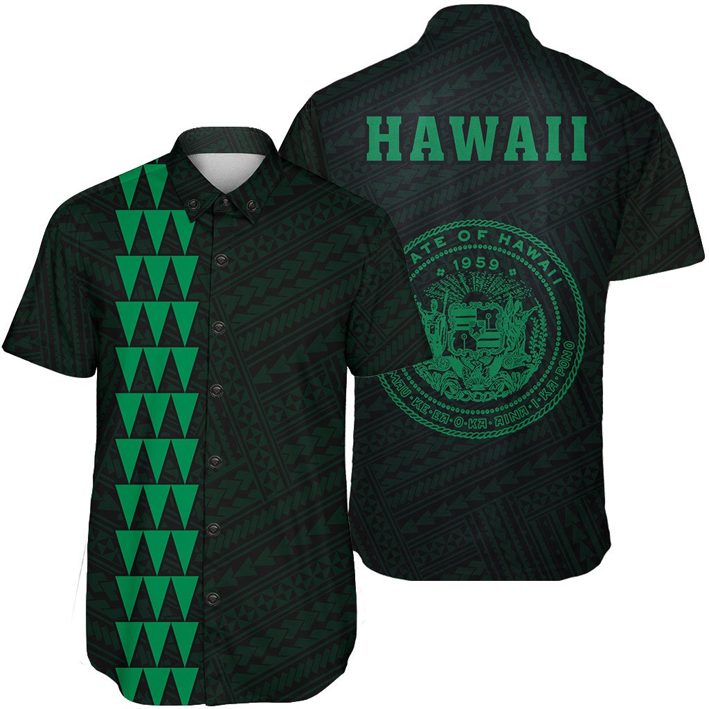 Hawaii Kakau Polynesian Coat Of Arms Short Sleeve Shirt - Green Unisex Green - Polynesian Pride