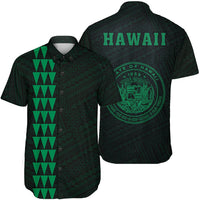 Hawaii Kakau Polynesian Coat Of Arms Short Sleeve Shirt - Green Unisex Green - Polynesian Pride