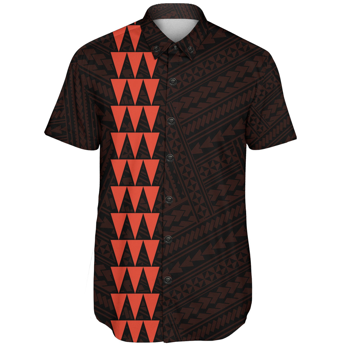 Hawaii Kakau Polynesian Kanaka Map Short Sleeve Shirt - Orange - Polynesian Pride