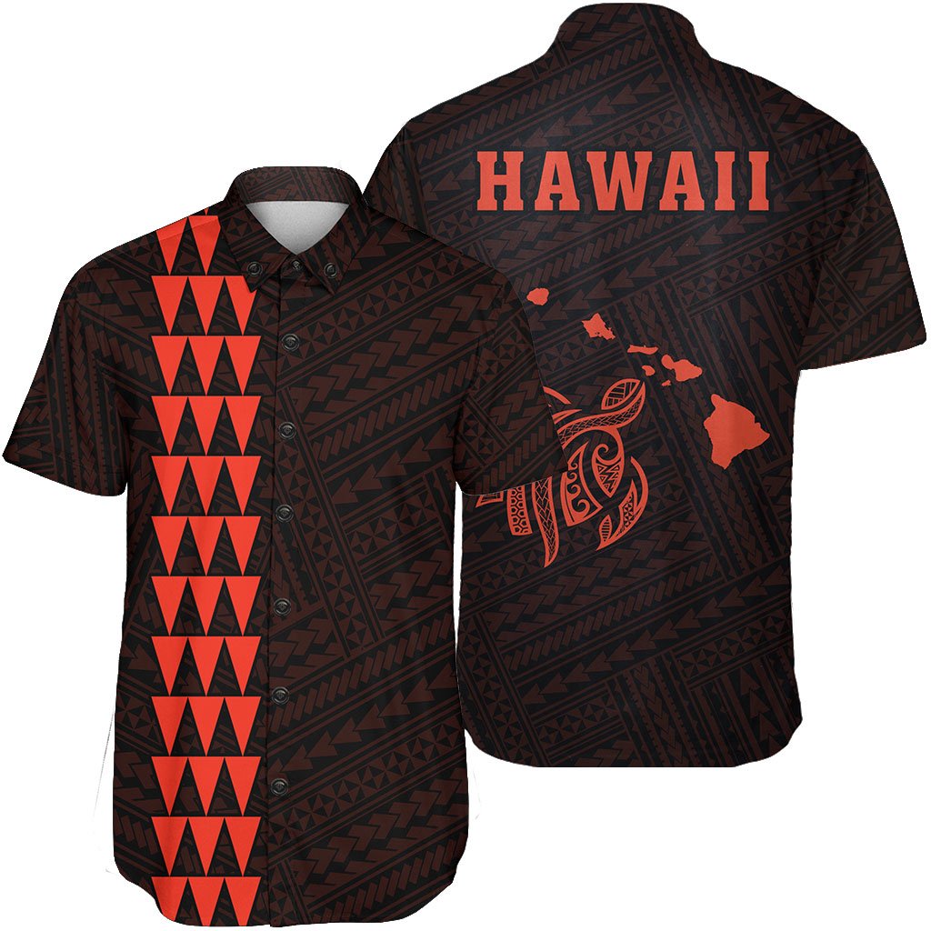 Hawaii Kakau Polynesian Turtle Map Short Sleeve Shirt - Orange Unisex Orange - Polynesian Pride