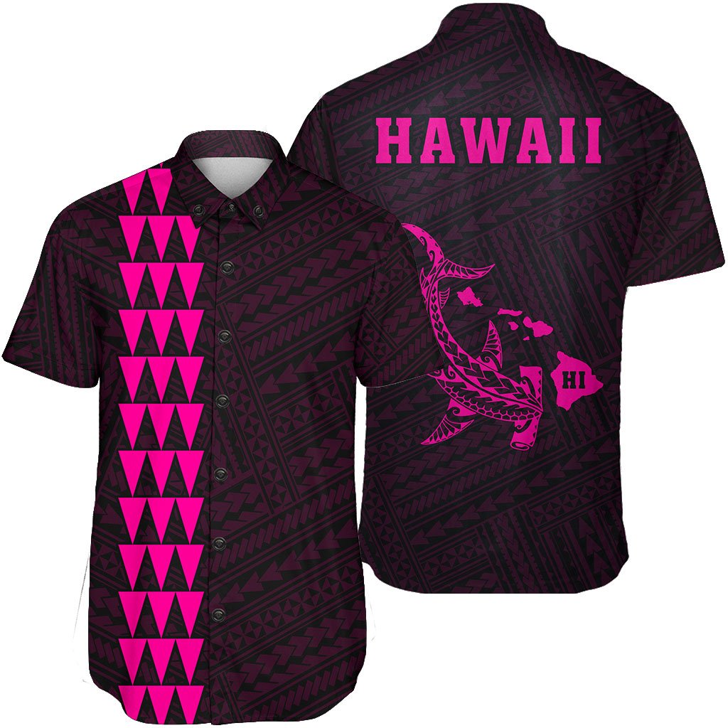 Hawaii Kakau Polynesian Hammerhead Shark Short Sleeve Shirt - Pink Unisex Pink - Polynesian Pride