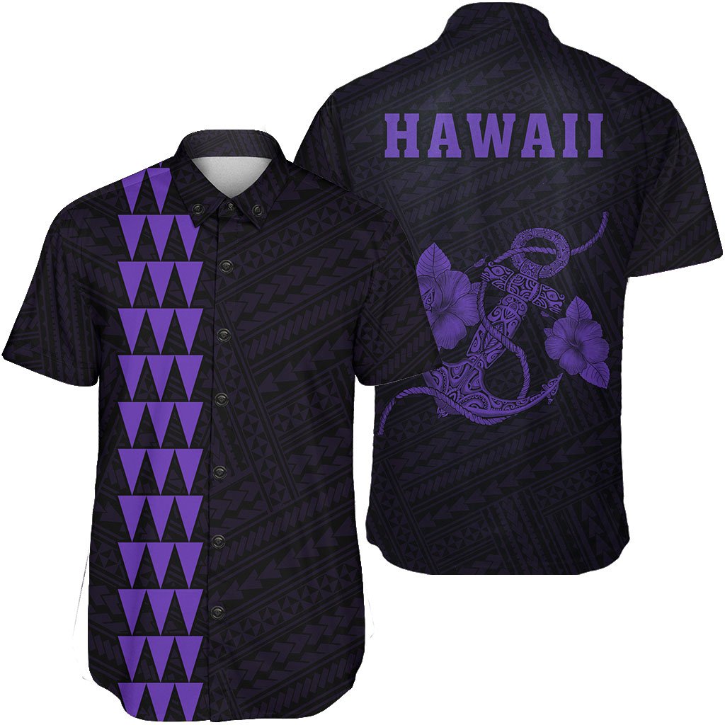 Hawaii Kakau Polynesian Anchor Short Sleeve Shirt - Purple Unisex Purple - Polynesian Pride