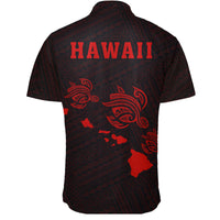 Hawaii Kakau Polynesian Three Turtles Map Short Sleeve Shirt - Red - Polynesian Pride