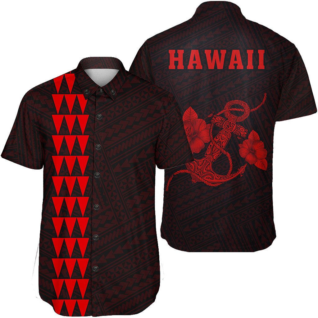 Hawaii Kakau Polynesian Anchor Short Sleeve Shirt - Red Unisex Red - Polynesian Pride