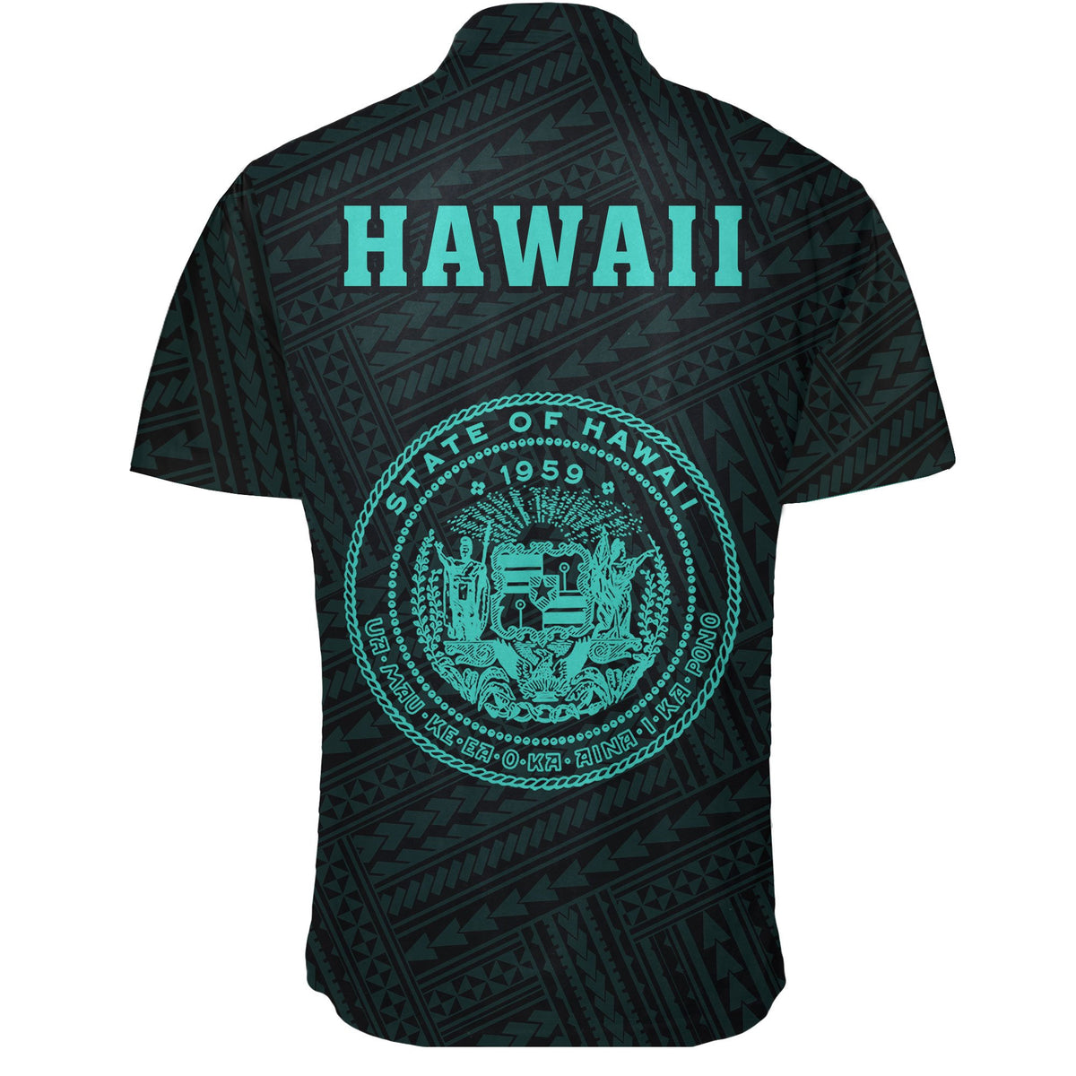 Hawaii Kakau Polynesian Coat Of Arms Short Sleeve Shirt - Turquoise - Polynesian Pride