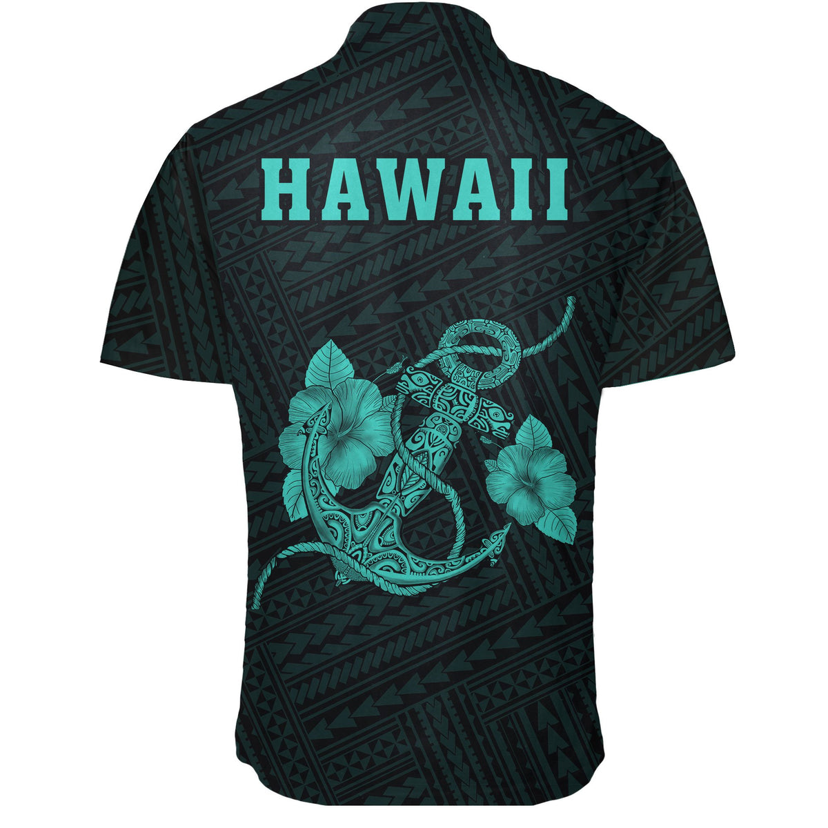 Hawaii Kakau Polynesian Anchor Short Sleeve Shirt - Turquoise - Polynesian Pride