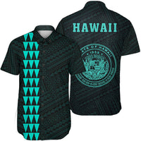 Hawaii Kakau Polynesian Coat Of Arms Short Sleeve Shirt - Turquoise Unisex Turquosie - Polynesian Pride