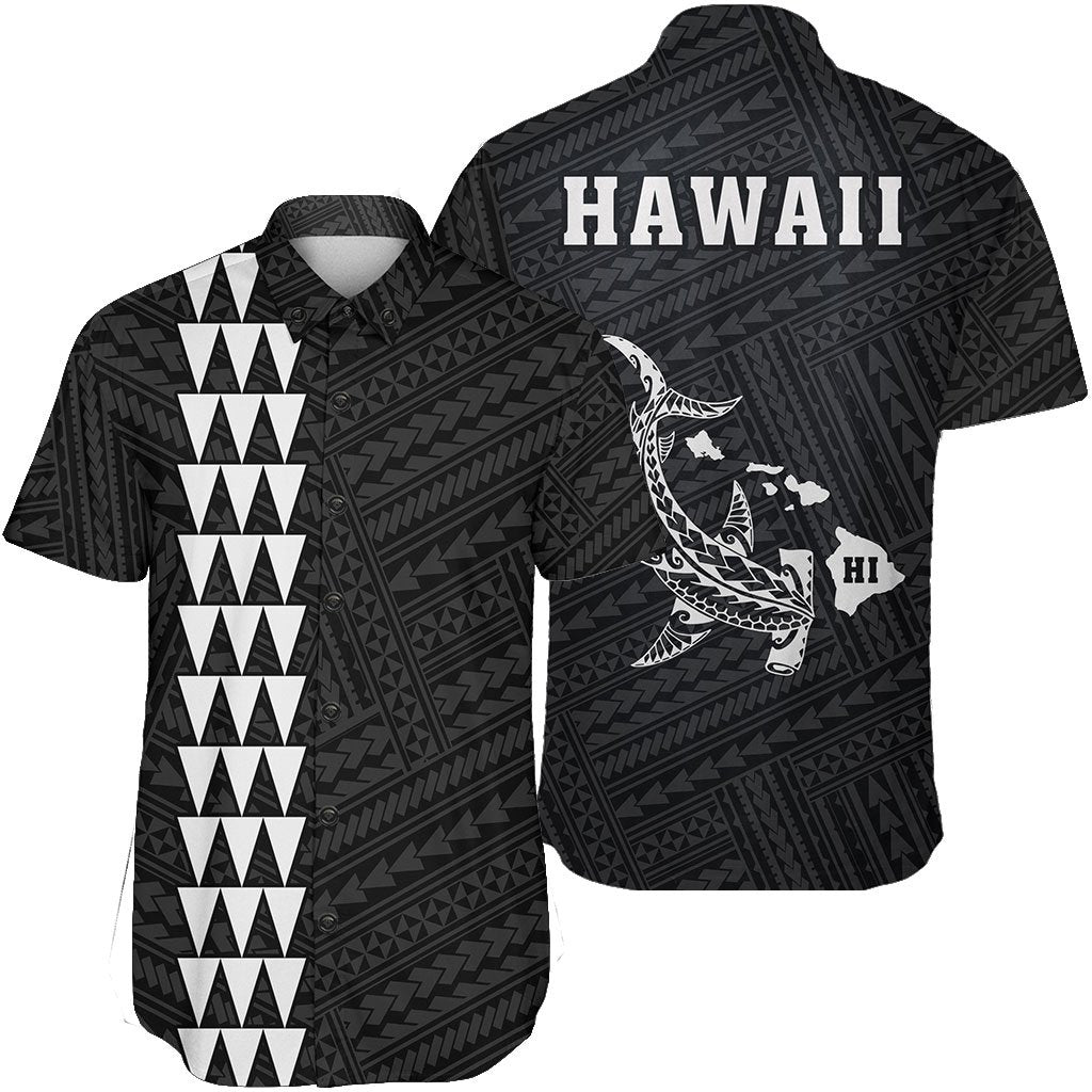 Hawaii Kakau Polynesian Hammerhead Shark Short Sleeve Shirt - White Unisex White - Polynesian Pride