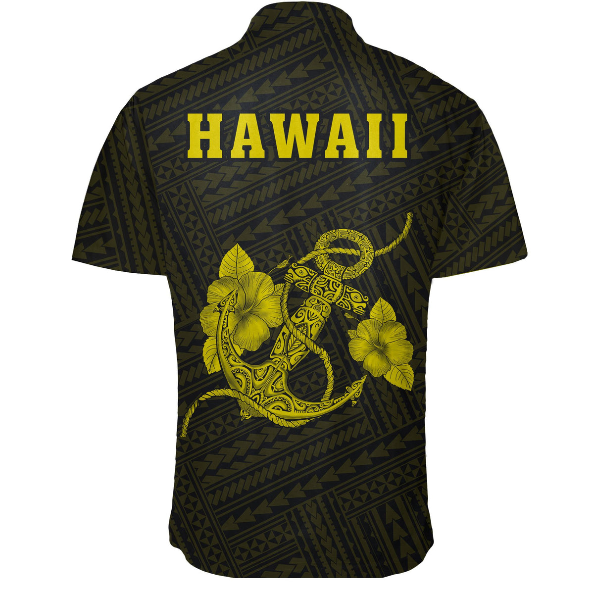 Hawaii Kakau Polynesian Anchor Short Sleeve Shirt - Yellow - Polynesian Pride