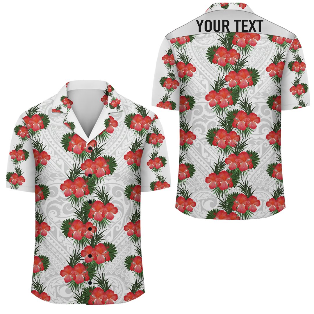 (Personalized) Hibiscus Flower - Polynesia Hawaiian Shirt - Haka Style Unisex White - Polynesian Pride