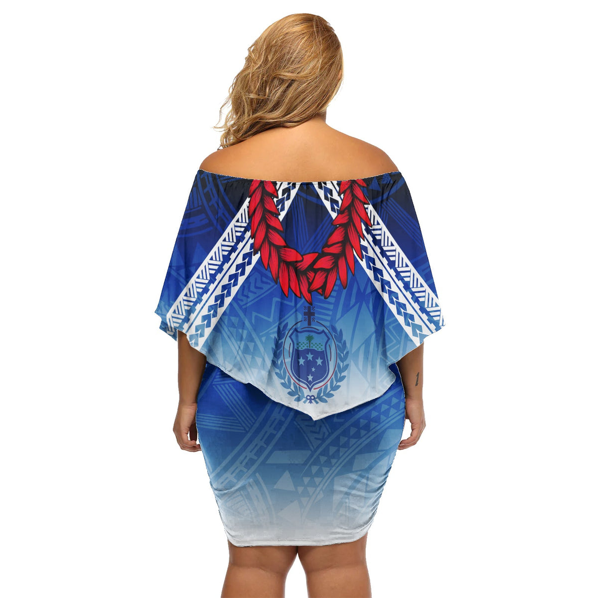 Samoa Sevens Off Shoulder Short Dress Manu Siva Tau With Ula Fala LT7 - Polynesian Pride