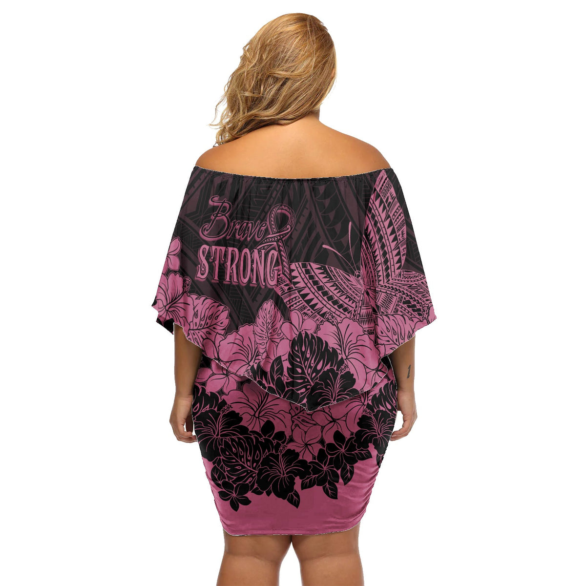 Polynesian Breast Cancer Awareness Long Sleeves Bodycon Dress Floral Butterfly LT7 - Polynesian Pride