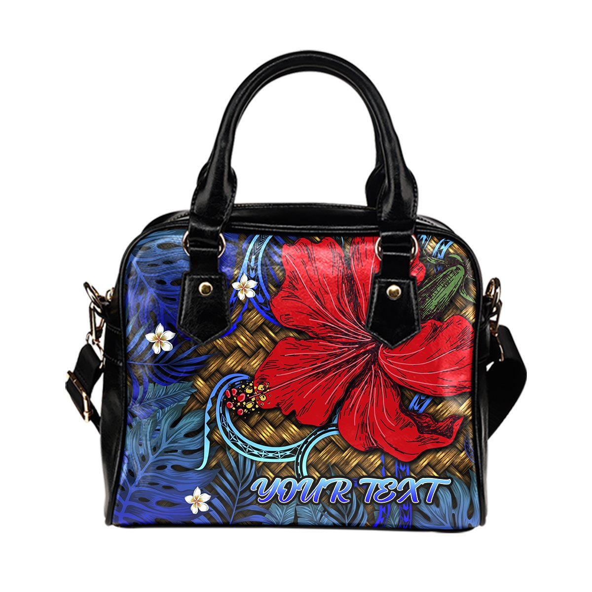 Hawaii Lauhala Hibiscus Polynesian Tropical Shoulder Handbag Blue - Wake Style - AH One Size Blue - Polynesian Pride