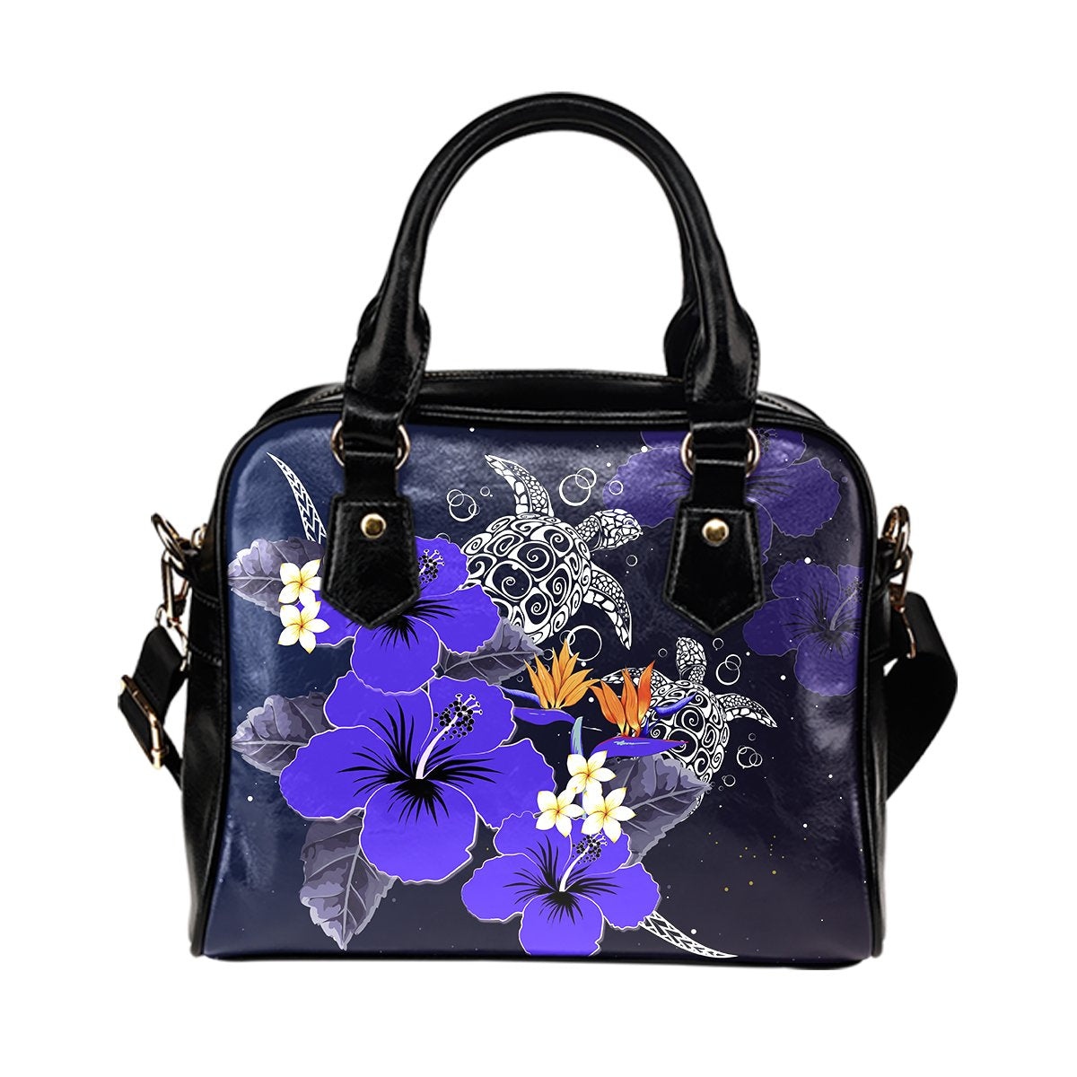 Hawaii Turtle Purple Hibiscus Polynesian Shoulder Handbag - Anne Style - AH One Size Purple - Polynesian Pride
