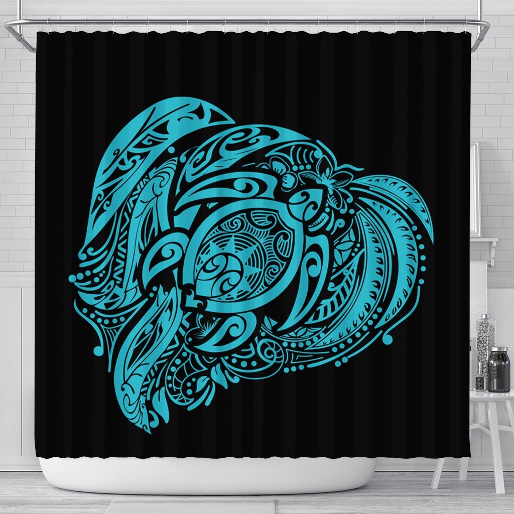 Simple Shower Curtain Blue AH 177 x 172 (cm) Black - Polynesian Pride