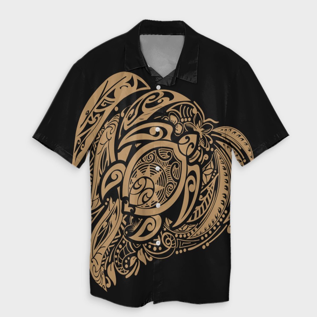 Simple Hawaiian Shirt Gold AH Unisex Black - Polynesian Pride