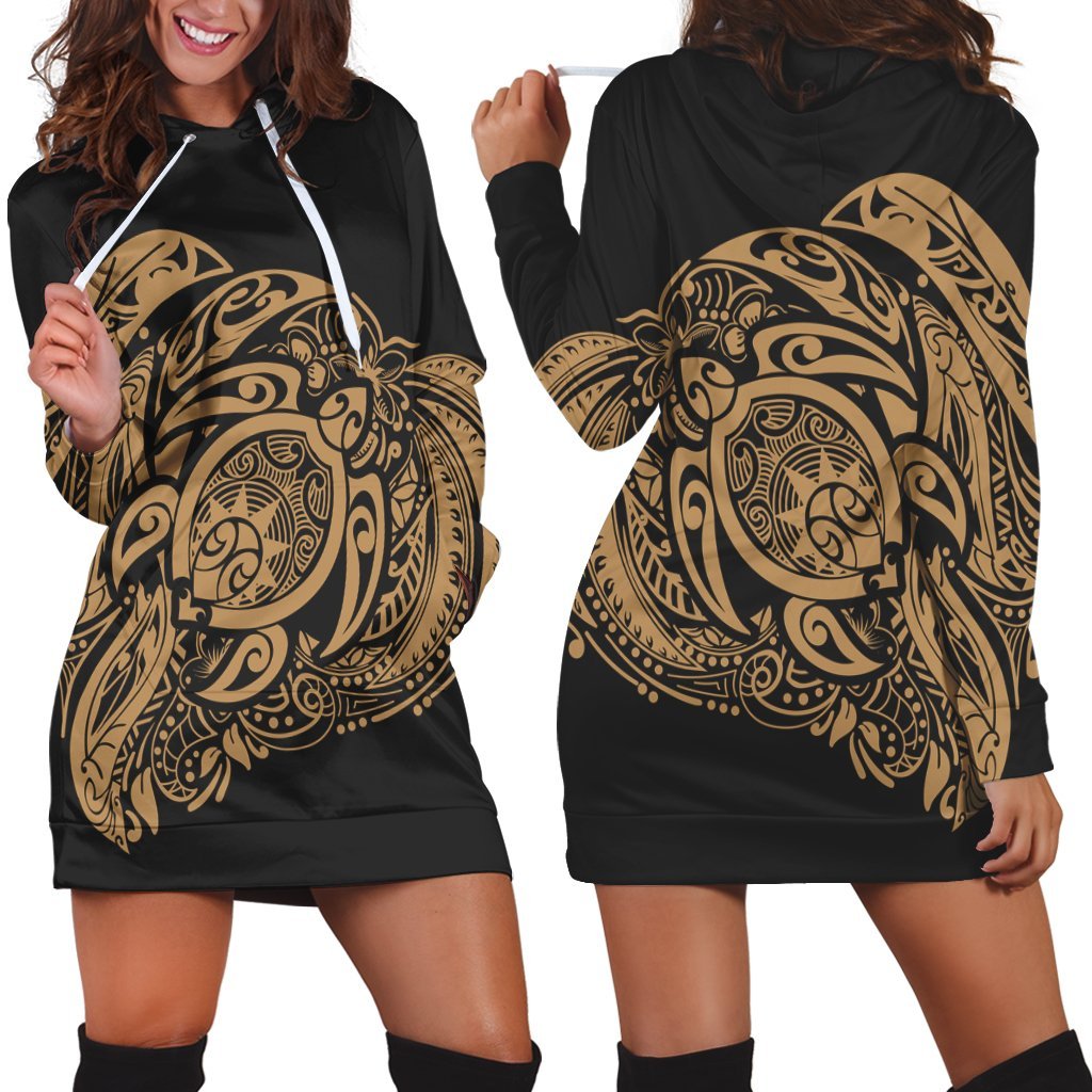 Simple Hoodie Dress Gold AH Black - Polynesian Pride