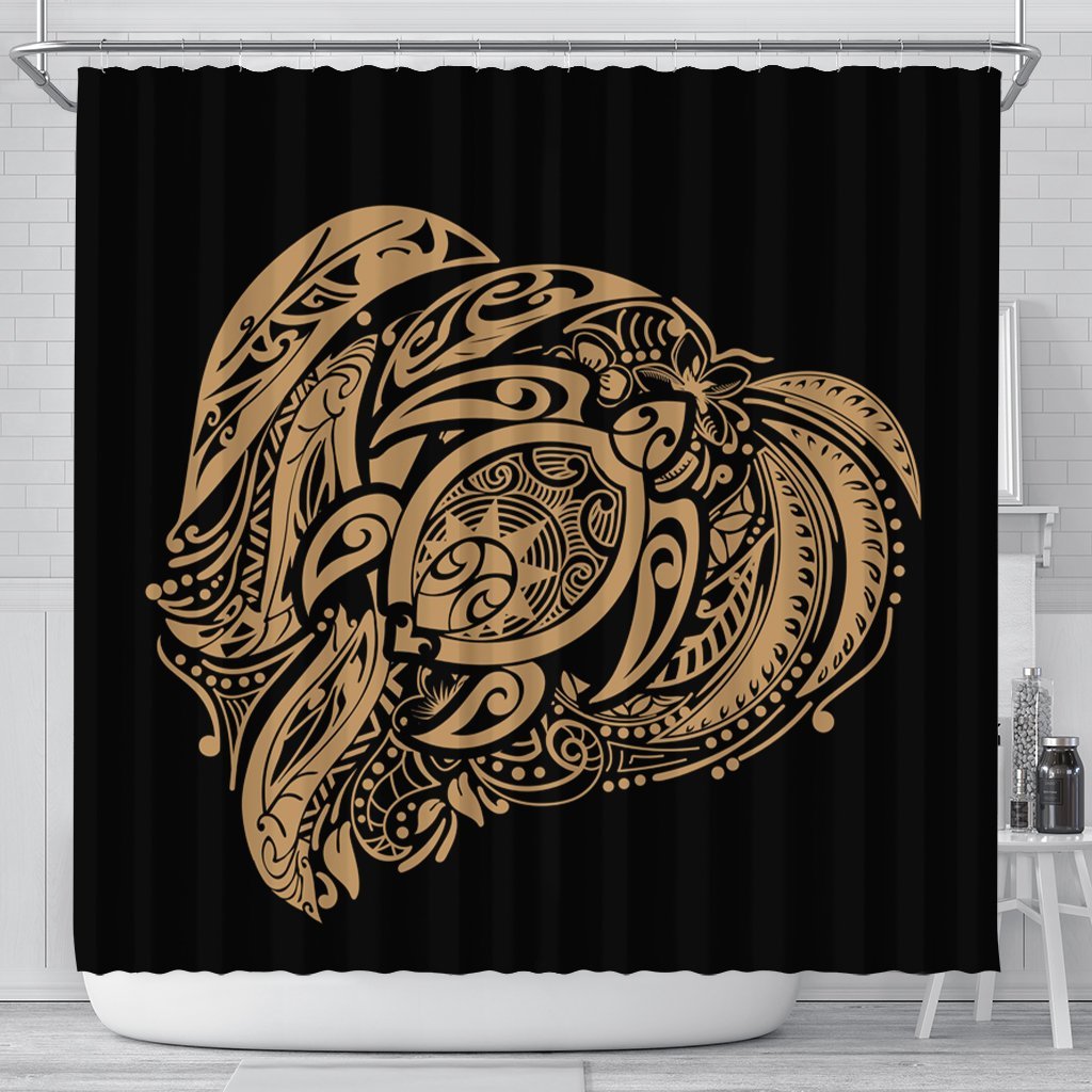 Simple Shower Curtain Gold AH 177 x 172 (cm) Black - Polynesian Pride