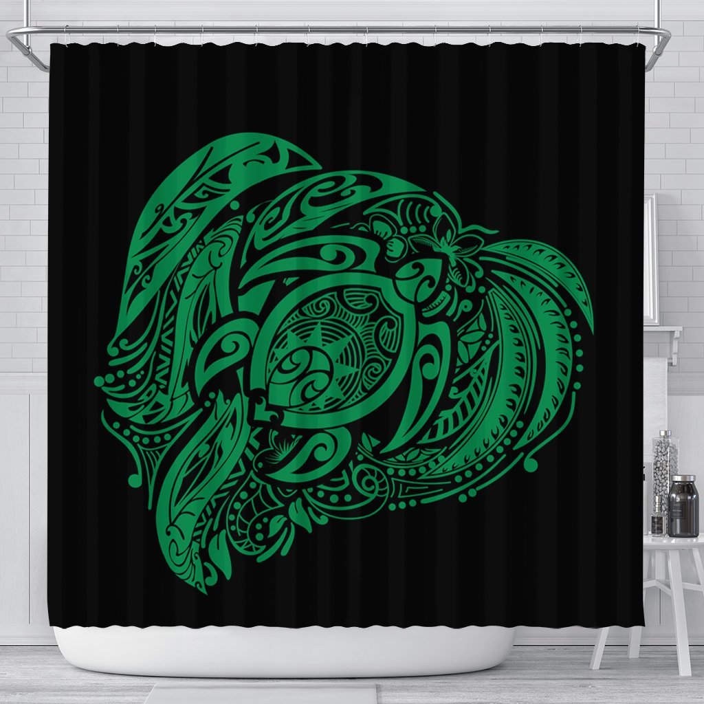 Simple Shower Curtain Green AH 177 x 172 (cm) Black - Polynesian Pride