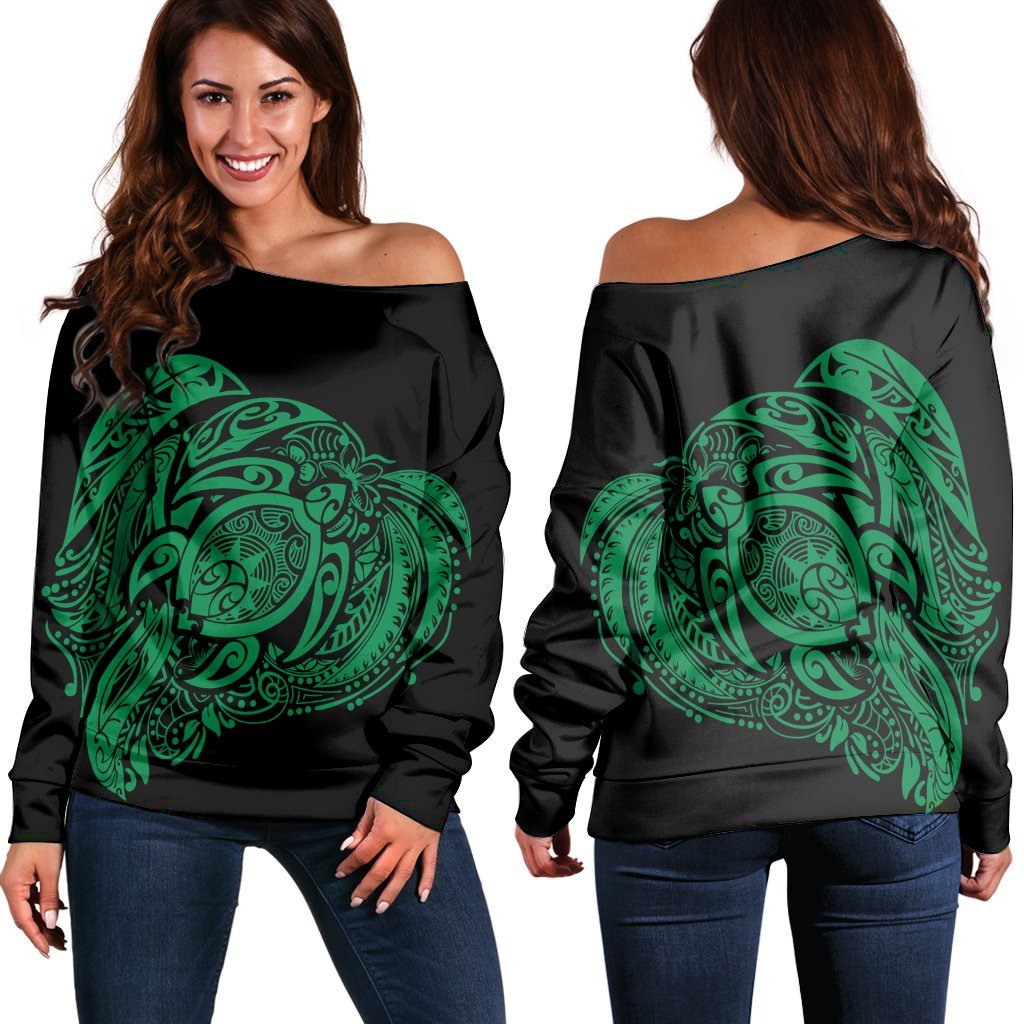 Simple Women's Off Shoulder Sweater Green AH Black - Polynesian Pride