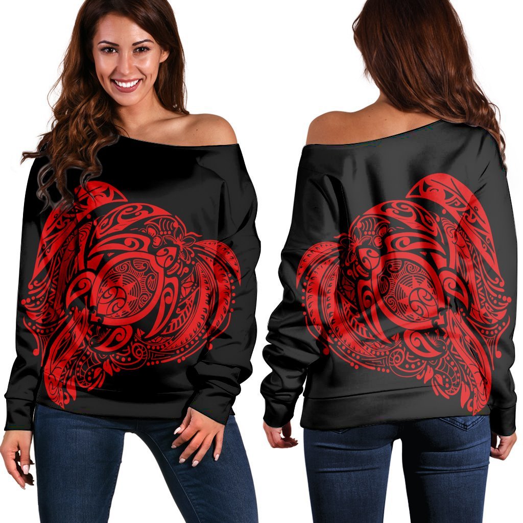 Simple Women's Off Shoulder Sweater Red AH Black - Polynesian Pride