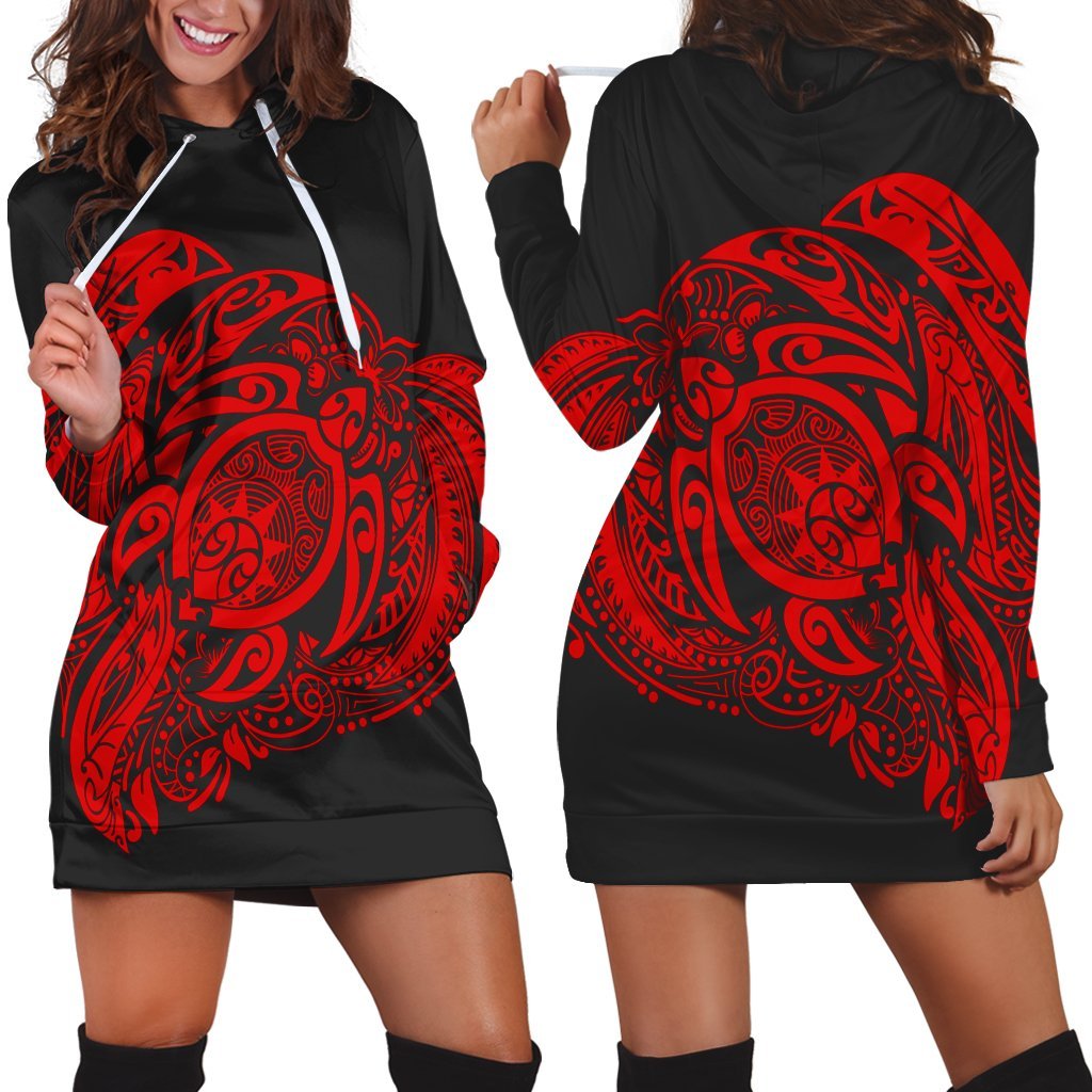 Simple Hoodie Dress Red AH Black - Polynesian Pride