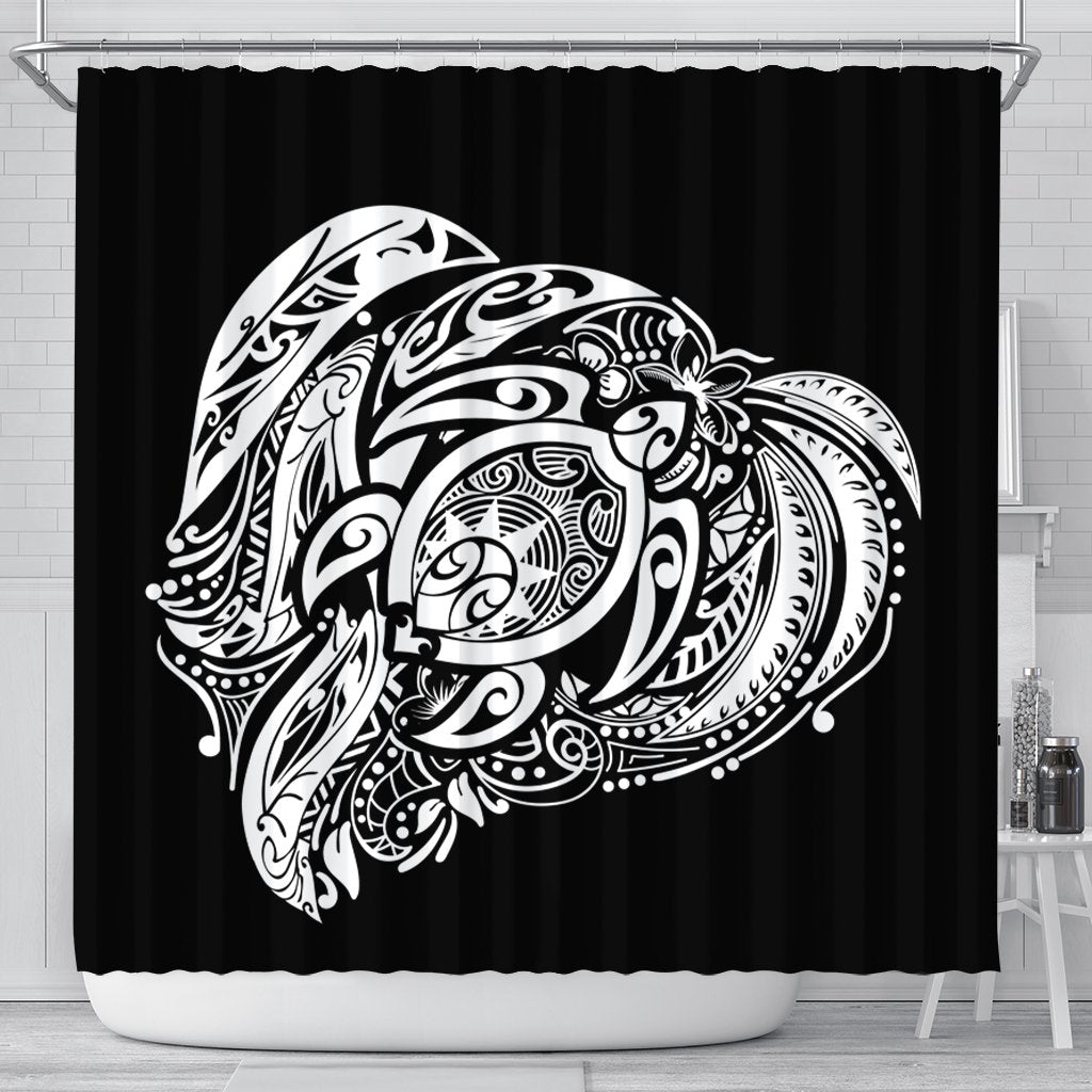 Simple Shower Curtain White AH 177 x 172 (cm) Black - Polynesian Pride